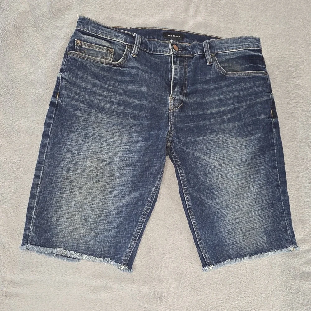 True Religion Jean Shorts 34W Ricky Super T Cut‎ Off Raw Hem Stretch 11